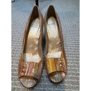 Stuart Weitzman Multi-Color Snakeskin Embossed Peep Toe Pumps Heels G W425131 9M
